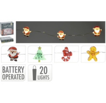 Bateriový světelný řetěz s 20 LED světly, vánočními motivy a obalem produktu