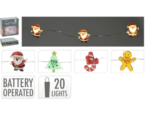 Bateriový světelný řetěz s 20 LED světly, vánočními motivy a obalem produktu