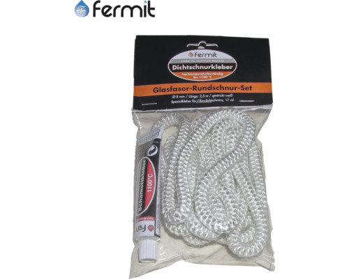 Sada sklolaminátové kulaté šňůry Fermit s lepidlem na těsnicí šňůry a šamotovou maltou