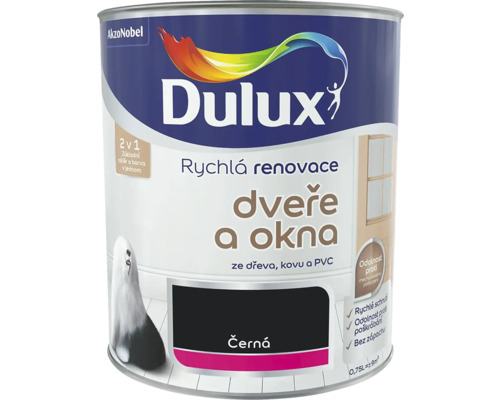 Barva Dulux Rychlá renovace okna a dveře černá 0,75 l Plechovka barvy Dulux na dveře a okna, vhodná na dřevo, kov a PVC