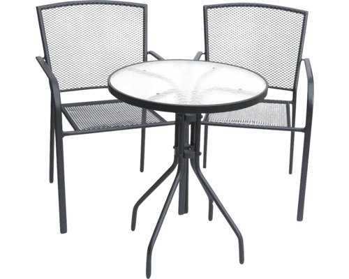 Zahradní nábytek se dvěma židlemi a stolem se skleněnou deskou