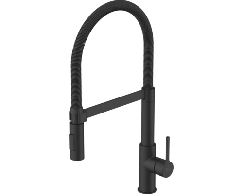 Černá kuchyňská baterie s flexibilním výtokem
