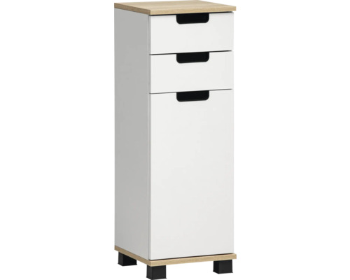 Bílá koupelnová vysoká skříňka se třemi zásuvkami