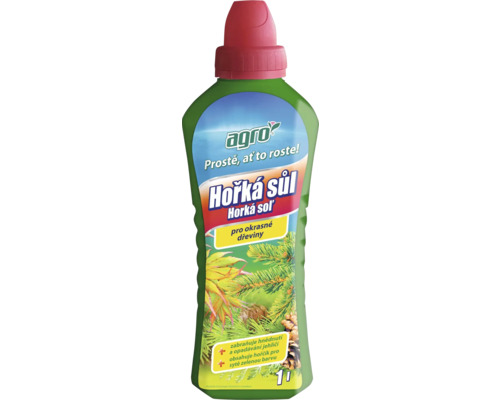 Hořká sůl Agro 1 l Hořká sůl k hnojení okrasných dřevin v jednolitrové láhvi