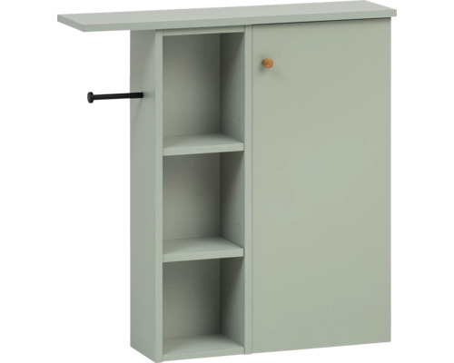 Skříňka nízká Möbelpartner Bjarne pistáciová 70,7 x 74,3 x 17 cm Nástěnné žehlicí prkno se skříňkou, úložnými přihrádkami a žehlicím prknem