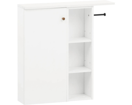 Skříňka nízká Möbelpartner Bjarne bílá 70,7 x 74,3 x 17 cm Bílá závěsná skříňka s jedněmi dvířky a třemi otevřenými policemi