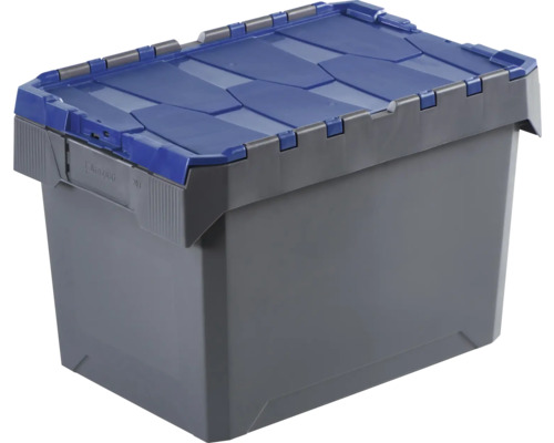 Šedý plastový box s modrým víkem pro skladování