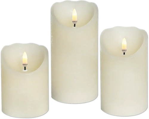 Tři LED svíčky z pravého vosku s blikajícím světlem