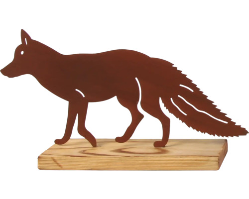 Dekorativní objekt liška z kovu na dřevěném podstavci Lafiora D 32 cm Dekorativní figurka lišky z kovu na dřevěném podstavci