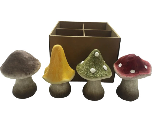 Dekorativní figurky Lafiora sada 4 kusy houby 10 x 10 x 15,5 cm Dekorativní houby do zahrady, sada čtyř kusů