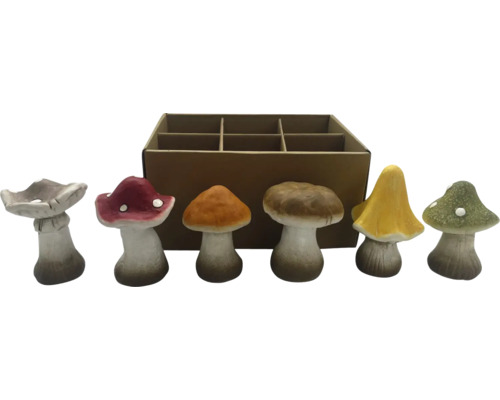 Dekorativní figurky Lafiora sada 6 kusů houby 7 x 7 x 10 cm Dekorativní houbové figurky v různých tvarech a barvách s kartonovým obalem