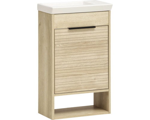 Koupelnová sestava Möbelpartner Mads 45,5 cm dub světlý Skříňka pod umyvadlo se zásuvkou a otevřenou přihrádkou