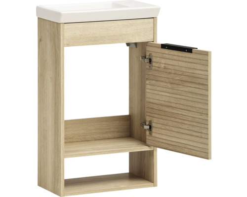Skříňka pod umyvadlo s otevřenou přihrádkou a dvířky
