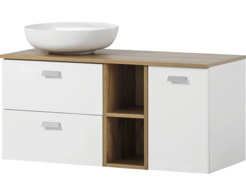 Skříňka pod umyvadlo s umyvadlem na desku, zásuvkami a policemi