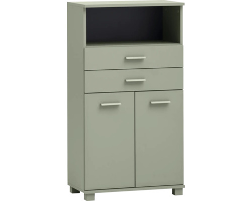 Skříň Highboard Möbelpartner Mono pistáciová 59,8 x 110,5 x 32,6 cm Komoda se dvěma zásuvkami, dvěma dvířky a otevřenou přihrádkou