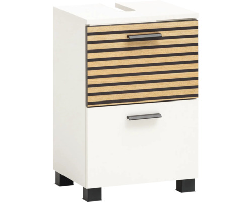 Skříňka pod umyvadlo Möbelpartner Katta dřevodekor bílá 40,2 x 60,8 x 35 cm Skříňka pod umyvadlo se dvěma zásuvkami a nožičkami