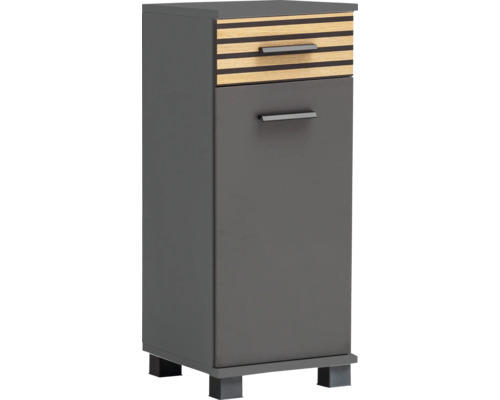 Skříňka nízká Möbelpartner Katta antracit dřevodekor 30,3 x 75,3 x 32,6 cm Úzká koupelnová skříňka se zásuvkou a dvířky