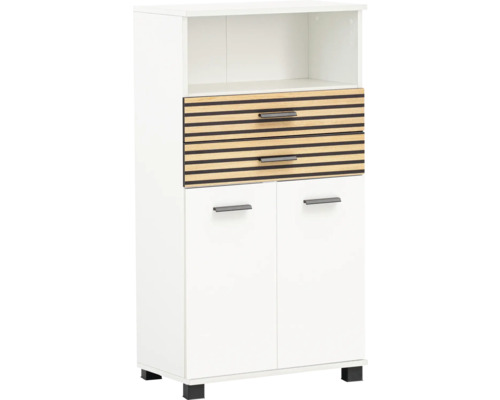 Skříň Highboard Möbelpartner Katta dřevodekor bílá 59,8 x 110,5 x 32,6 cm Skříň s policí, zásuvkami a dvířky