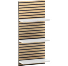 Nástěnná police s dřevěnou zadní stěnou a třemi policemi