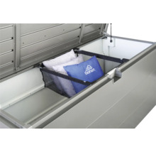 Otevřený úložný box s polštáři a logem Biohort