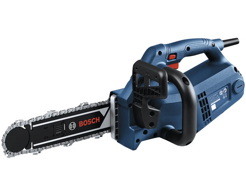 Logo Bosch na modré elektrické řetězové pile