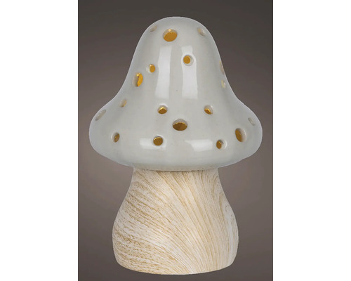 Dekorace LED houba Lumineo porcelánová 9 cm šedá přírodní Dekorativní houbová lampa z keramiky s otvory
