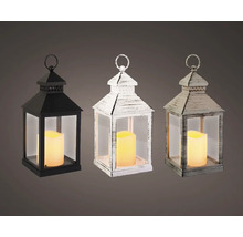 Tři dekorativní lucerny s LED svíčkami v černé, bílé a šedé barvě