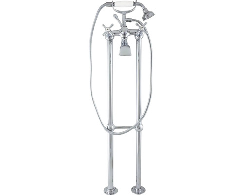 Volně stojící vanová baterie z kovu s ruční sprchou