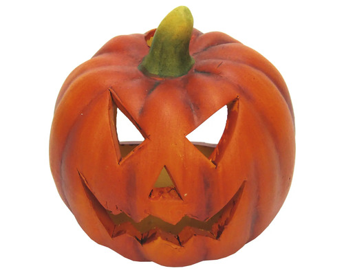 Halloweenský svícen ve tvaru dýně s vyřezávaným obličejem