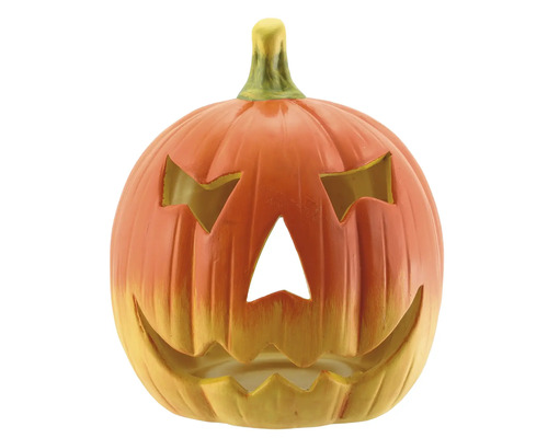 Halloweenská dýňová dekorace s děsivými výrazy obličeje.