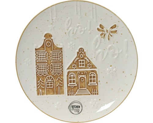 Dekorativní talíř Ø 20 cm vzor domečků Ozdobný talíř s domy a nápisem ''ho! ho! ho!''