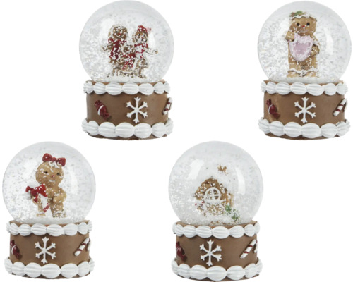 Sněžítko motiv perníčků, různé druhy Čtyři sněhové koule s perníkovou dekorací