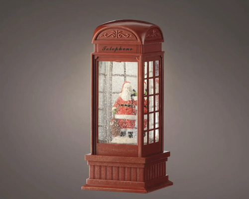 LED sněžítko telefonní budka červená, teplé bílé světlo Dekorativní sněhová koule ve tvaru telefonní budky s figurkou Santa Clause