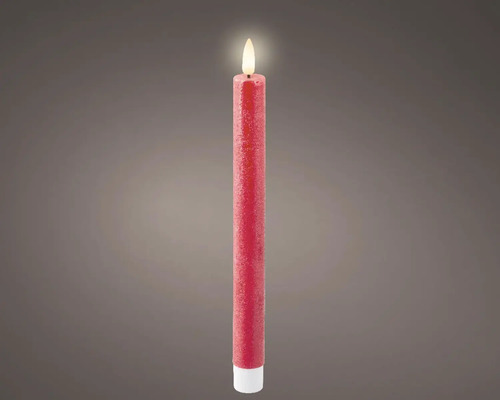 LED svíčka vosková Ø 2 x 24 cm červená, teplé bílé světlo Dekorativní LED tyčová svíčka se simulovaným plamenem