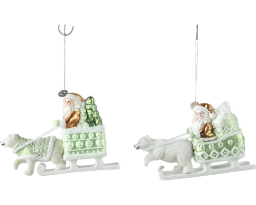 Vánoční ozdoba sáně 10 cm, různé druhy Vánoční ozdoba na stromek s Santa Clausem na saních tažených ledním medvědem