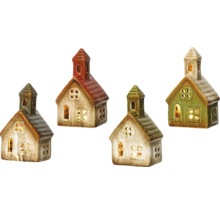 Čtyři dekorativní osvětlené domy