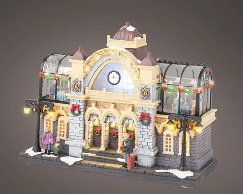 LED scenérie vánoční dům 25 LED Dekorativní model železniční stanice s LED osvětlením a figurkami jako vánoční dekorace