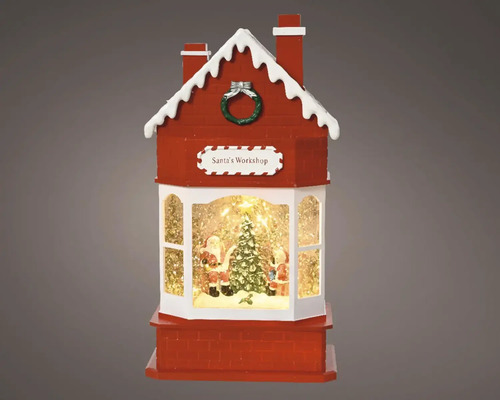 Dekorativní sněhová koule Santa''s Workshop s vánočním stromkem a figurkami Santa Clause