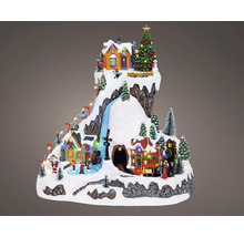 Vánoční miniaturní vesnice s pohyblivými prvky, osvětlením a hudbou pro slavnostní dekorace