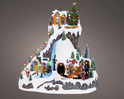 Vánoční miniaturní vesnice s pohyblivými prvky, osvětlením a hudbou pro slavnostní dekorace