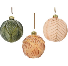 Tři ozdobné vánoční koule se vzorem listů k zavěšení