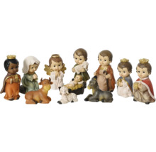 Sada figurek betlému s Ježíškem, Marií, Josefem, Třemi králi, volem, oslem, andělem a pastýřem