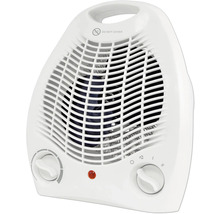 Bílý ventilátorový ohřívač s otočnými ovladači pro regulaci teploty