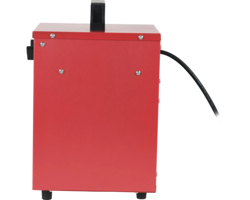 Svářečka červené barvy s černým kabelem a držadlem