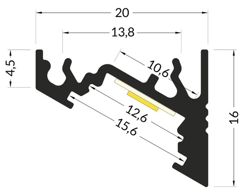 Technický nákres LED profilu s rozměry