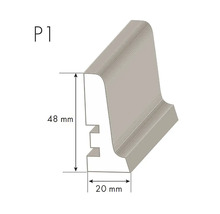 Detailní pohled na soklovou lištu s rozměry 48 mm výška a 20 mm šířka