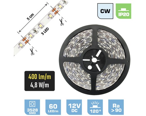 LED pásek FK technics IP20 4,8W 6000K 0,5m bílý, metrážové zboží