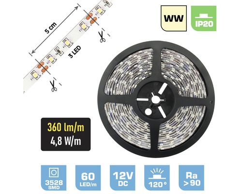 LED pásek FK technics IP20 4,8W 3200K 0,5m bílý, metráźové zboží-0