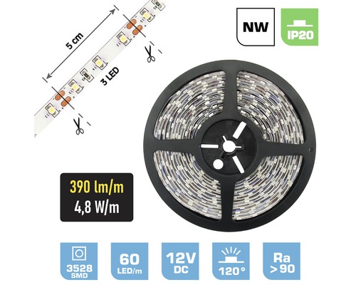 LED pásek FK technics IP20 2,4W 195lm 4300K 0,5m bílý. metrážové zboží