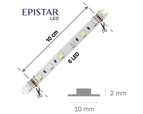 LED pásek Epistar, délka 10 cm, se 6 LED a značkami pro řezání